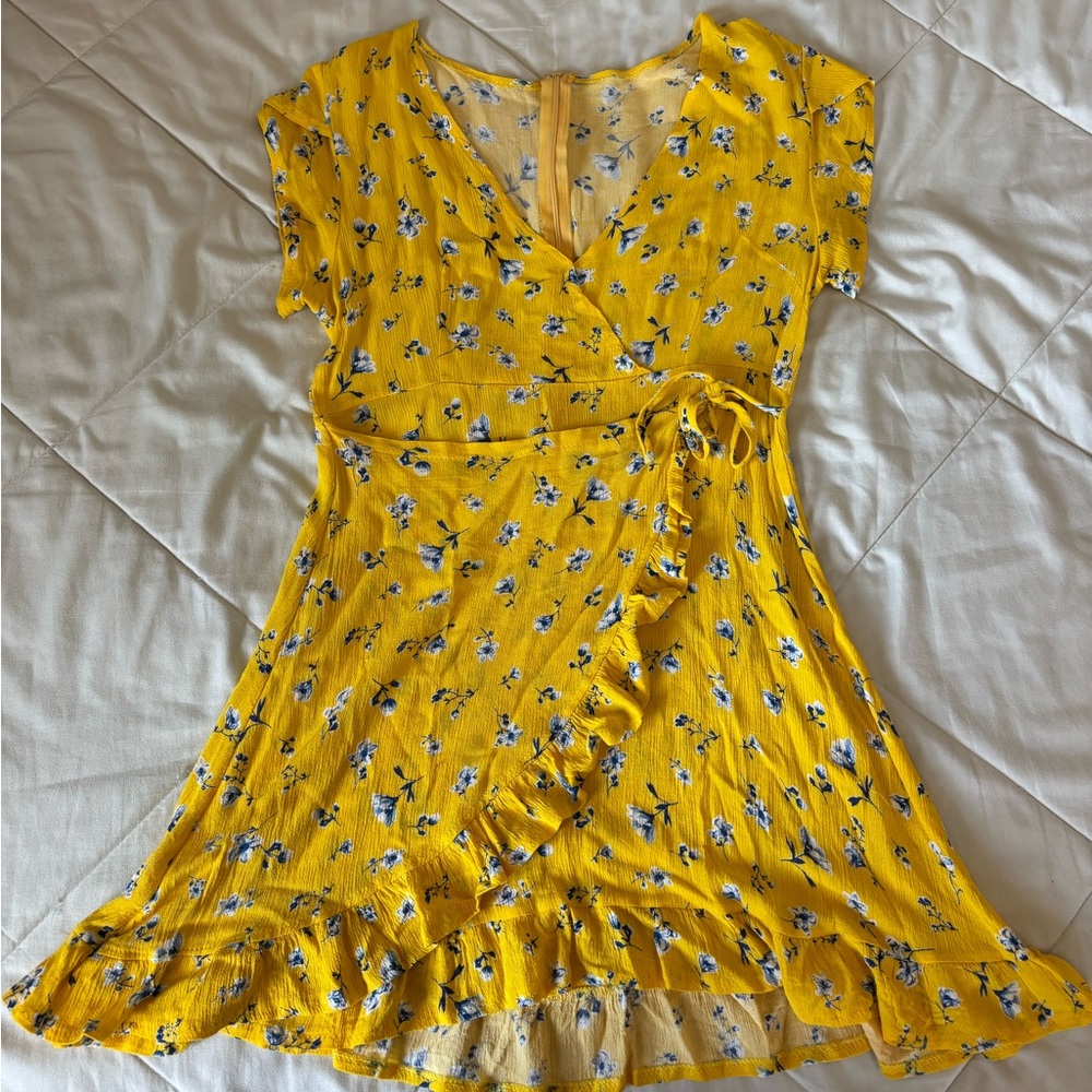Floral Yellow Wrap Dress